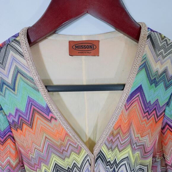 Missoni Italy Multicolor Zigzag Knit Long Sleeve Dress Rayon Silk Lined Small - Picture 6 of 16